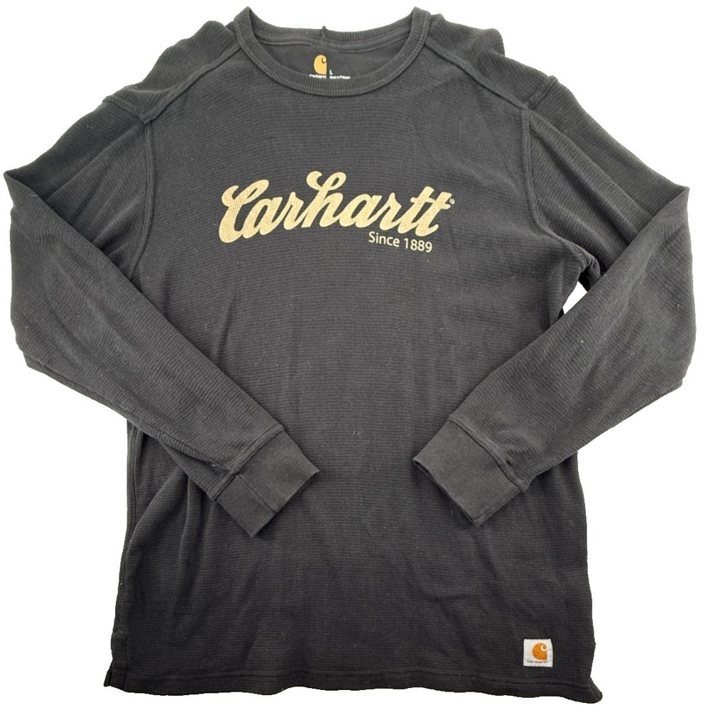 Carhartt Relaxed Fit Thermal Shirt mens Large Gray Long Sleeve Logo Workwear